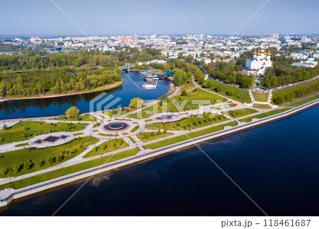 Aerial view of Yaroslavl with Assumption Cathedral and Strelka park Aerial view of Yaroslavl with Assumption Cathedral and Strelka park 118461687
