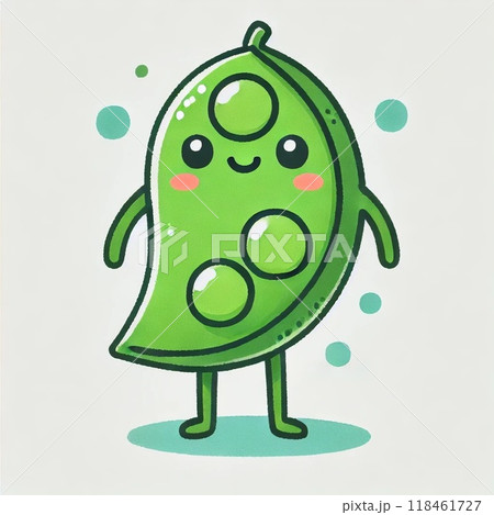 シンプルなえんどう豆（グリーンピース）のキャラクターイラスト｜食育