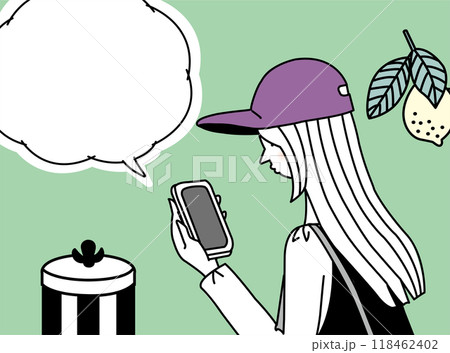 スマートフォンを見る女の子のイラスト 118462402