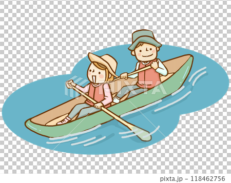ボートに乗っている夫婦のイラスト 118462756