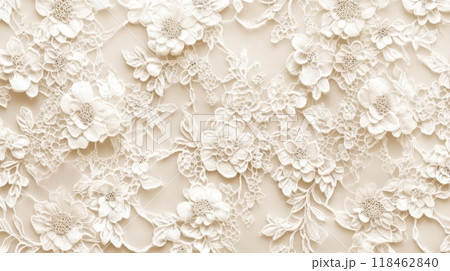 Elegant Floral Beige Lace Pattern	 118462840