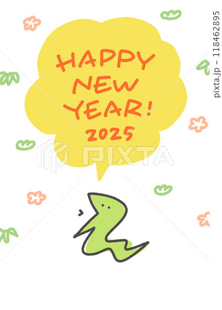 新年を祝う蛇の年賀状　令和七年　2025 　手描き　吹き出し 118462895
