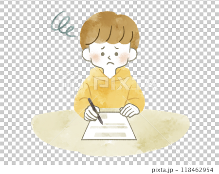 A man filling out a document with a troubled expression - watercolor A man filling out a document with a troubled expression - watercolor 118462954