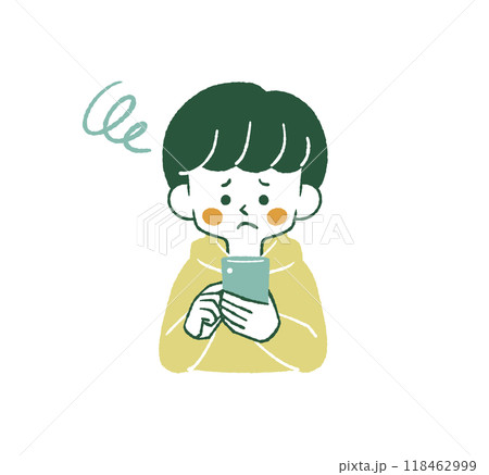 困った表情でスマートフォンを使っている男性-4色 118462999
