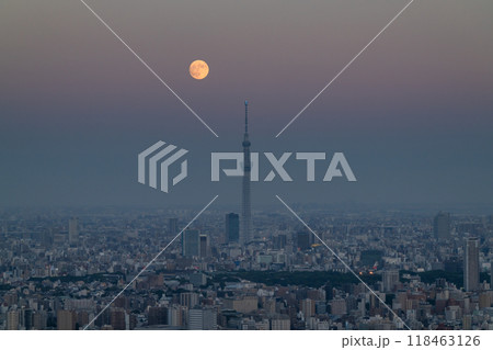 《東京都》中秋の名月とスカイツリー・東京のお月見・2024年9月17日 《東京都》中秋の名月とスカイツリー・東京のお月見・2024年9月17日 118463126