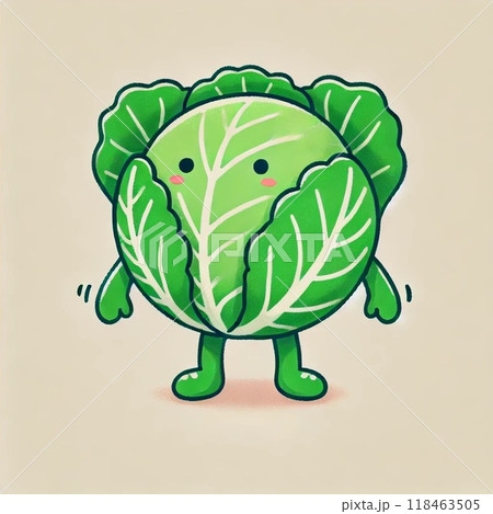 シンプルなかわいいキャベツのキャラクターイラスト|食育や健康向け シンプルなかわいいキャベツのキャラクターイラスト|食育や健康向け 118463505