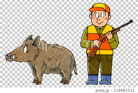 Hunter and wild boar 118463531