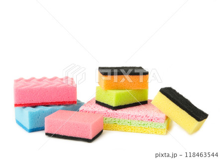 Sponges for dishwashing isolated on a white background Sponges for dishwashing isolated on a white background 118463544