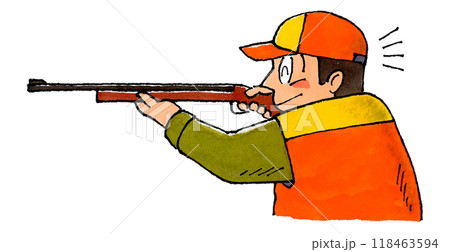ライフル銃をかまえる猟師(喜ぶ) ライフル銃をかまえる猟師(喜ぶ) 118463594