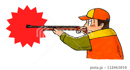 ライフル銃を発射する猟師 118463659