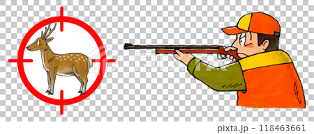 拿著步槍和鹿目標標記的獵人 118463661