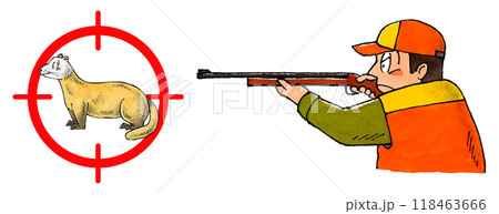 ライフル銃をかまえる猟師とテンターゲットマーク 118463666