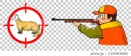ライフル銃をかまえる猟師とテンターゲットマーク 118463666