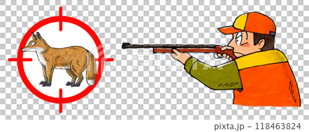 Hunter with rifle and fox target mark 118463824