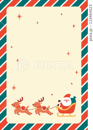クリスマス柄のボードとサンタとトナカイのかわいいフレームイラスト 118464023