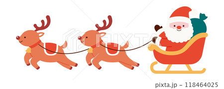 トナカイのソリに乗ったサンタクロースのイラスト トナカイのソリに乗ったサンタクロースのイラスト 118464025
