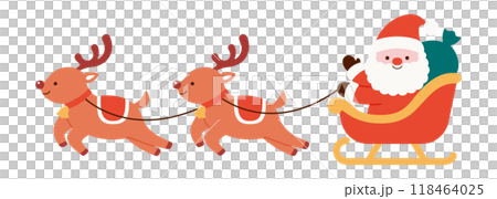 トナカイのソリに乗ったサンタクロースのイラスト トナカイのソリに乗ったサンタクロースのイラスト 118464025