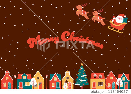 サンタとトナカイとクリスマスの街並みの背景イラスト サンタとトナカイとクリスマスの街並みの背景イラスト 118464027