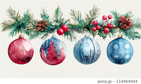 Christmas Ornaments Displayed in a Festive Arrangement With Colorful Designs and Patterns 118464084