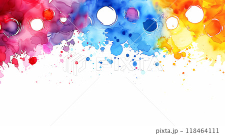 Colorful Watercolor Splashes of Red, Blue, Yellow, and Purple on a White Background 118464111