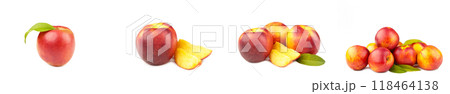 Ripe nectarine isolated on white background. Top view. Set or collection 118464138
