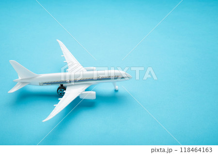 Model airplane on blue pastel color background. 118464163