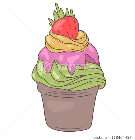Delicious pink cupcake and strawberry on top Delicious pink cupcake and strawberry on top 118464457