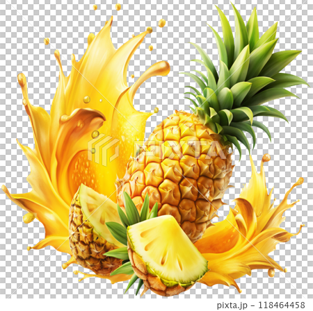 pineapple juice splash isolated on white 118464458