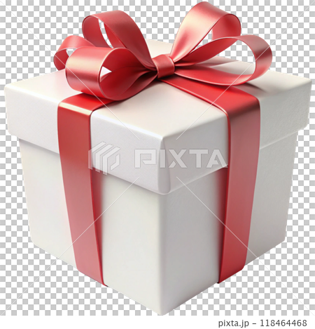 blue gift box with red ribbon and bow 118464468