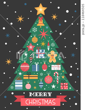Christmas Tree Made of Festive Elements Postcard Christmas Tree Made of Festive Elements Postcard 118464505