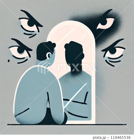 「自己肯定感の低さ」をテーマに、自己嫌悪や自分に対する厳しい視線をイメージ化 118465536