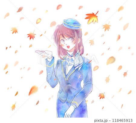 案内するバスガイド　紅葉 118465913