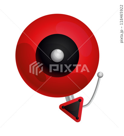 Red fire alarm system signal device isolated on white. Prevention, emergency, warning bell. Vintage signaling. Retro signalization. Firefighter equipment and tool. Vector cartoon illustration Red fire alarm system signal device isolated on white. Prevention, emergency, warning bell. Vintage signaling. Retro signalization. Firefighter equipment and tool. Vector cartoon illustration 118465922