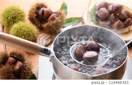 秋の味覚 栗を茹でる 秋の味覚 栗を茹でる 118466383