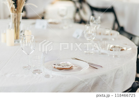 Detail of a wedding dinner setting, summer event 118466725