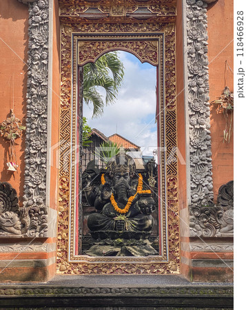 Ganesha with balinese Barong masks sitting on front of temple Ganesha with balinese Barong masks sitting on front of temple 118466928