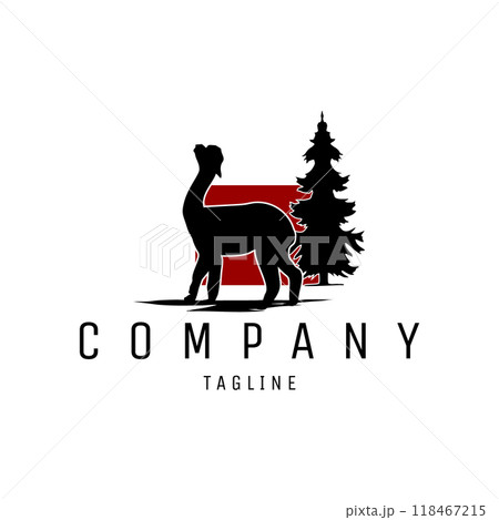 Vintage vector illustration of animal alpaca silhouette. isolated against a red twilight background. best for logo, badge, emblem, icon, sticker design. 118467215