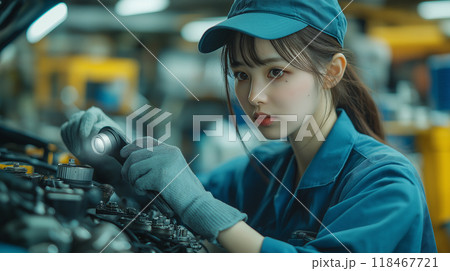 車の修理をする女性 118467721