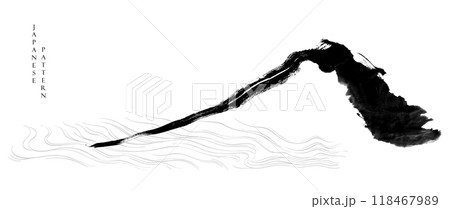 Oriental landscape with traditional Japanese ink wash painting. Hieroglyphs - eternity, freedom, clarity. Vector illustration. Contains hieroglyph - happiness, luck. zen, freedom, natural background Oriental landscape with traditional Japanese ink wash painting. Hieroglyphs - eternity, freedom, clarity. Vector illustration. Contains hieroglyph - happiness, luck. zen, freedom, natural background 118467989