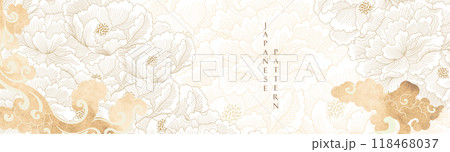 Peony flower with hand drawn illustration in vintage style. Gold floral pattern in vintage style. Oriental flora banner design Peony flower with hand drawn illustration in vintage style. Gold floral pattern in vintage style. Oriental flora banner design 118468037