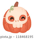 Orange pumpkin is wearing skull mask 118468195