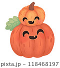 A cartoon pumpkin with two smaller pumpkins on top of it 118468197