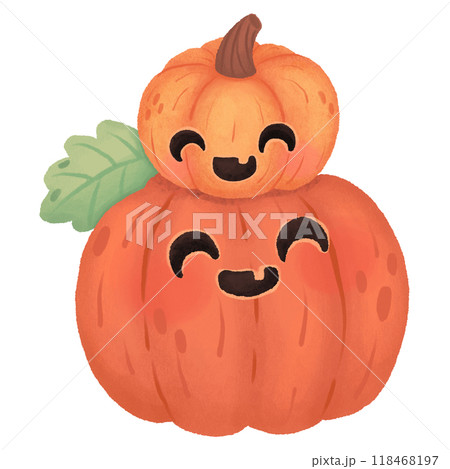 A cartoon pumpkin with two smaller pumpkins on top of it A cartoon pumpkin with two smaller pumpkins on top of it 118468197
