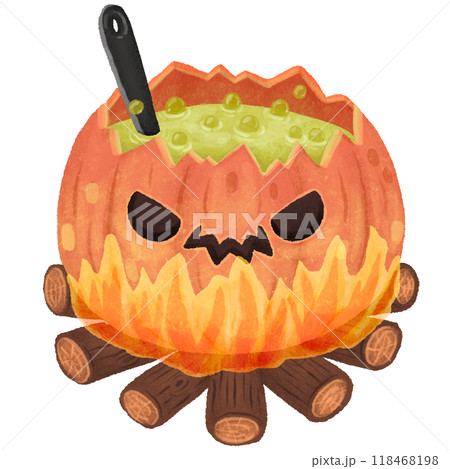 Halloween pumpkin witch cauldron is boiling Halloween pumpkin witch cauldron is boiling 118468198