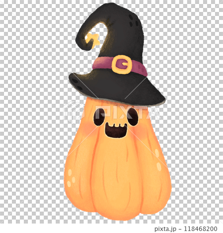 Yellow Halloween pumpkin wearing witch hat Yellow Halloween pumpkin wearing witch hat 118468200