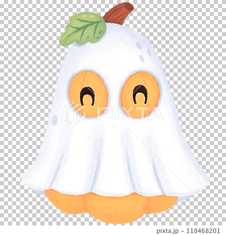 Yellow pumpkin wearing ghost costume Yellow pumpkin wearing ghost costume 118468201