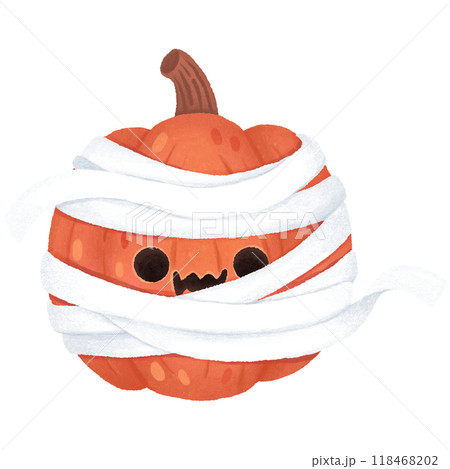 halloween pumpkin wearing mummy costume 118468202