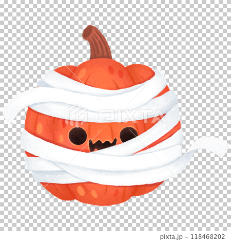 halloween pumpkin wearing mummy costume 118468202