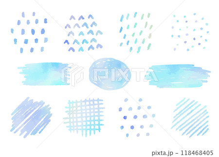 ブルーの手描き模様セット（水彩風ベクター） 118468405