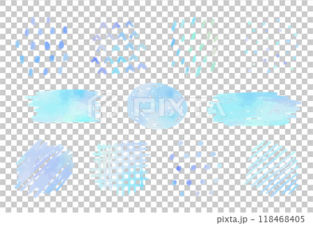 ブルーの手描き模様セット（水彩風ベクター） 118468405